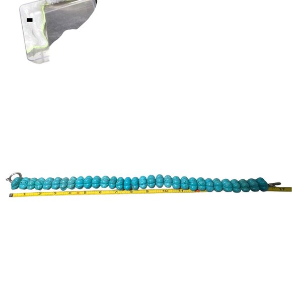 Carved Turquoise Melon Bead Necklace 17.5mm Sterling Silver Toggle Clasp 17" 197 - Picture 11 of 11